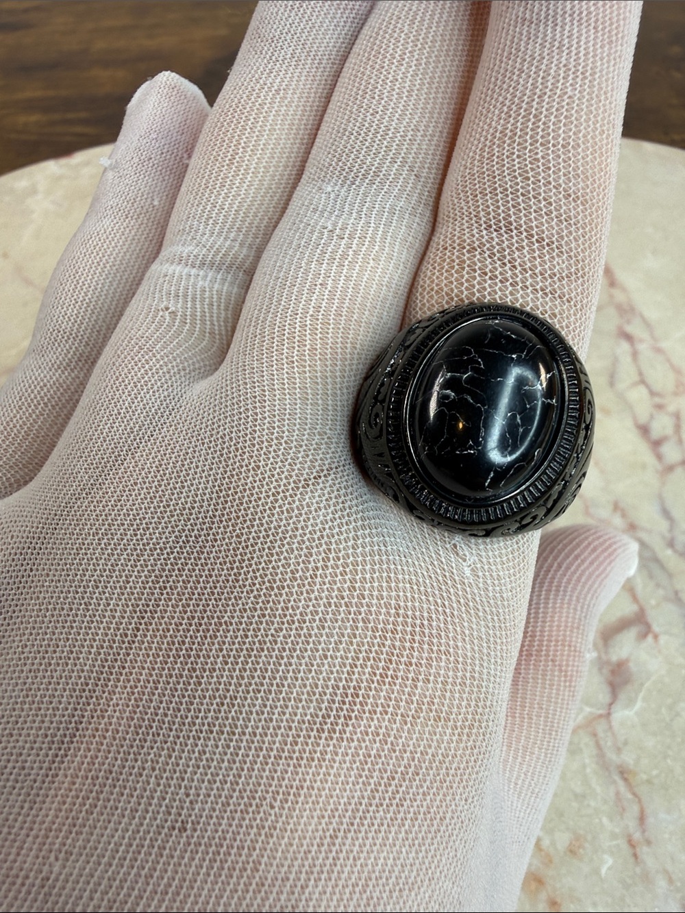 Men's & Unisex Black Statement Stainless Steel Ring with Oval Stone